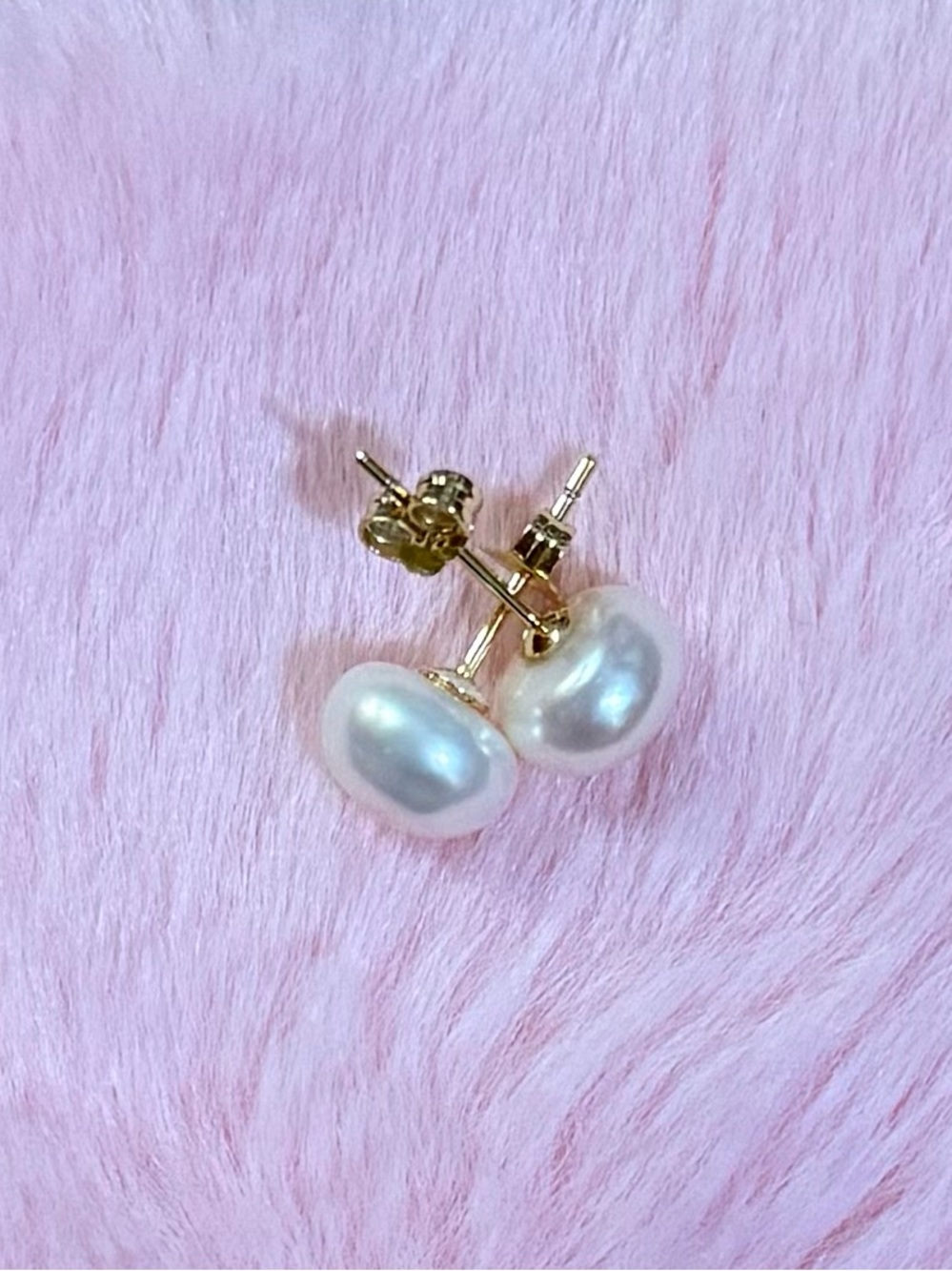 14K Yellow Gold Plated Natural White South Sea Pearl Stud Earrings 8-9 mm